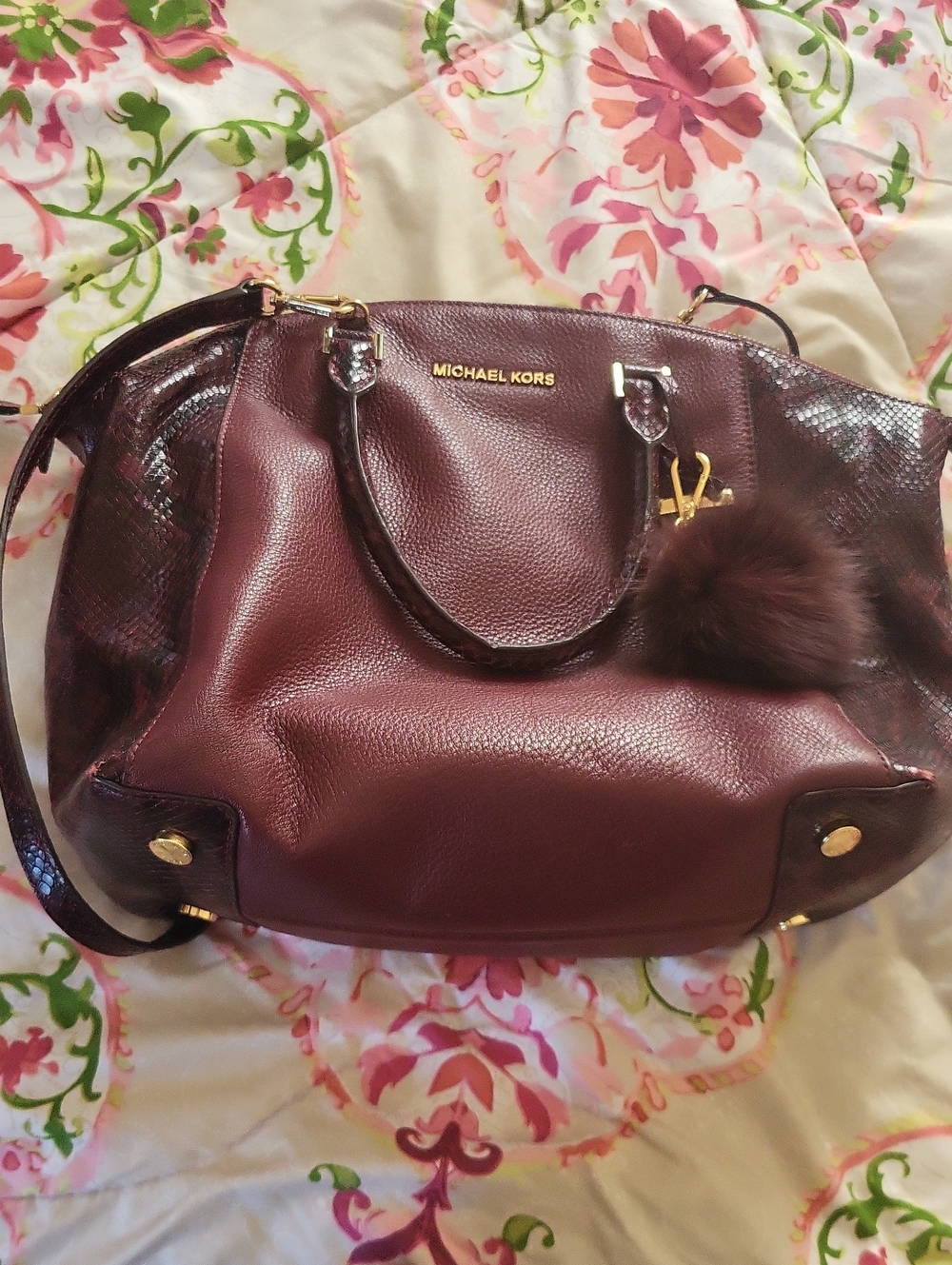 Michael Kors Plum Leather Tote with Gold Hardware